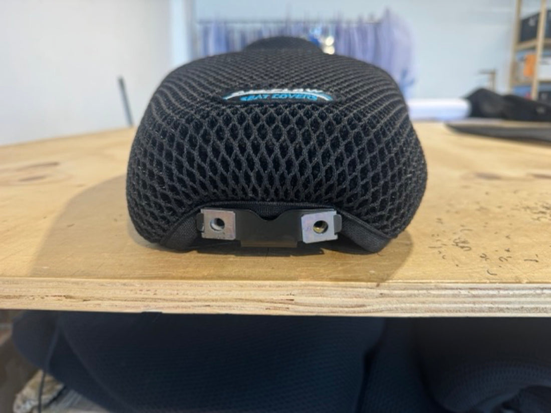 Front view of an Air-Flow 3D mesh seat cover showing the spacer-mesh depth over the original seat